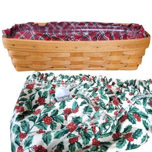 Longaberger Basket 1993 2 Liners Christmas Plaid and Holly Berry With Protector
